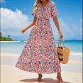 thumbnail image 1 of Zunfeo Summer Dresses for Women Boho Beach Floral Printed Sundress Short Sleeve V-Neck Maxi Dress for Vacation Travel Purple XL, 1 of 6