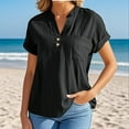 thumbnail image 1 of Zunfeo Summer Tops for Women Short Sleeve Cotton Linen Shirts Cozy Beach Button Down Blouse 2025 Black M, 1 of 6