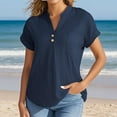 thumbnail image 1 of Zunfeo Summer Tops for Women Short Sleeve Cotton Linen Shirts Cozy Beach Button Down Blouse 2025 Blue 2XL, 1 of 7
