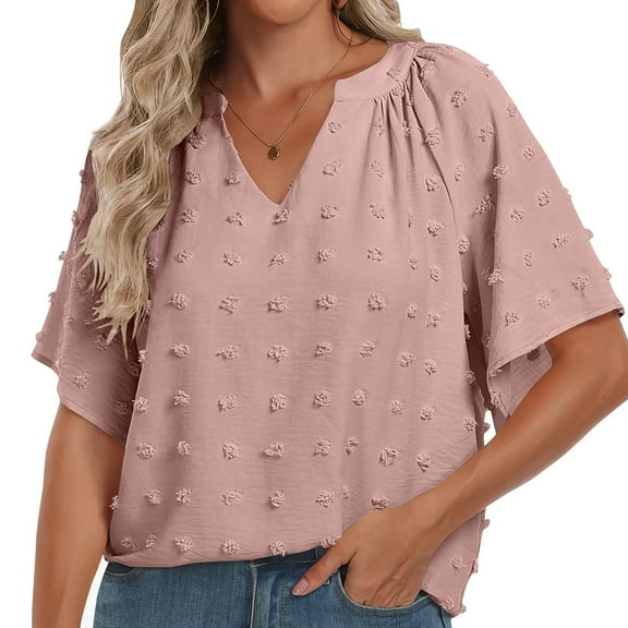 Zunfeo Summer Tops for Women Trendy Casual Short Sleeve Blouse Short Sleeve Basic Tops- Pink 8