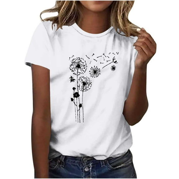 Zunfeo Casual Tops for Women Short Sleeve Floral T Shirts Cozy Crew Neck Summer Tops Valentine's Day Gift White 2XL