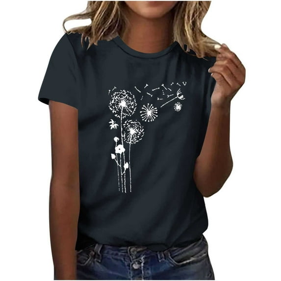 Zunfeo Casual Tops for Women Short Sleeve Floral T Shirts Cozy Crew Neck Summer Tops Valentine's Day Gift Black M