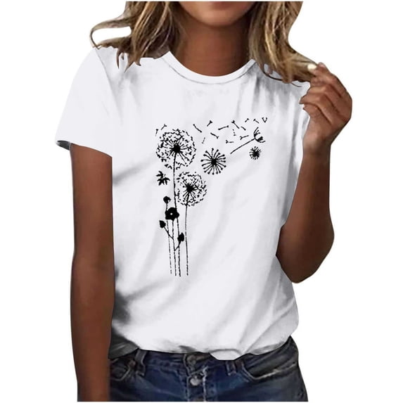 Zunfeo Casual Tops for Women Short Sleeve Floral T Shirts Cozy Crew Neck Summer Tops Valentine's Day Gift White L