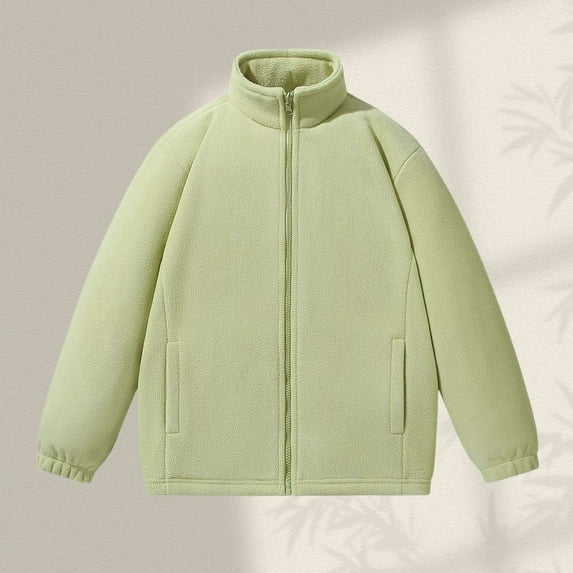 Zunfeo Mens's Fleece Jacket High Neck Warm Plush Winter Jacket Zipper Soft Outerwear Coat with Pockets Green L
