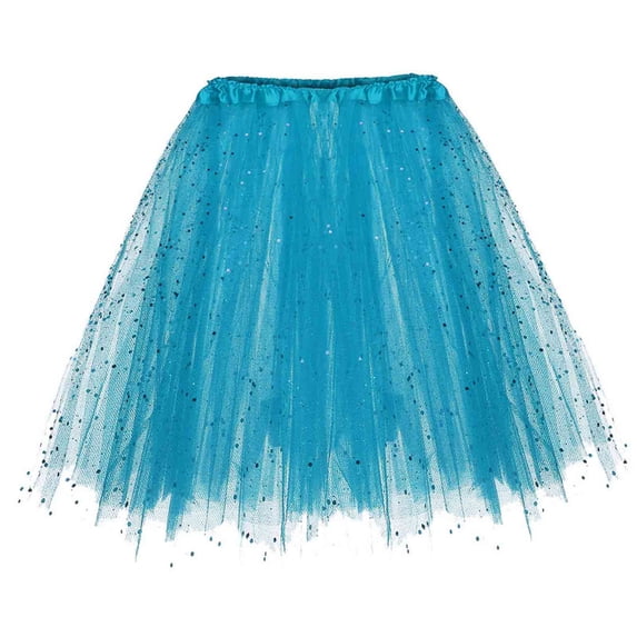 Zunfeo Tutu Skirts for Women Elastic Waist Mesh Double Layered Petticoat Puffy Tutu Tulle Skirt Fashion Dance Party Adult Flared Skirt- Light blue Size One Size