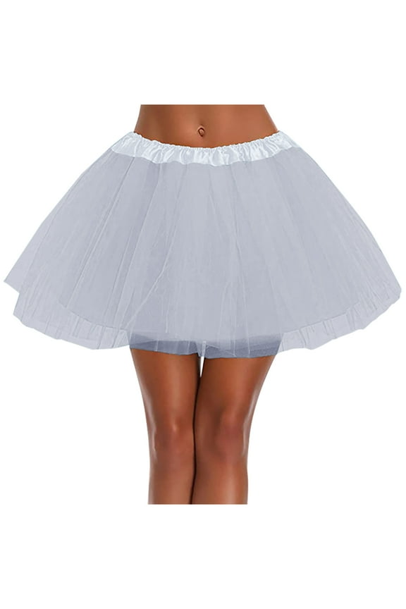 Tutu Skirts for Women Elastic Waist Mesh Double Layered Petticoat Puffy Tutu Tulle Skirt Fashion Dance Party Adult Flared Skirt- White Size One Size
