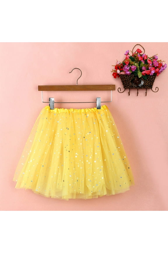 Tutu Skirts for Women Elastic Waist Mesh Double Layered Petticoat Puffy Tutu Tulle Skirt Fashion Dance Party Adult Flared Skirt- Yellow Size One Size