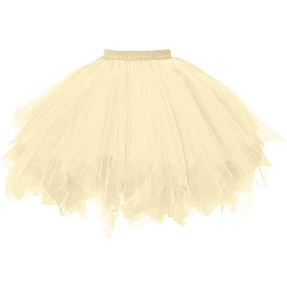 Zunfeo Tutu Skirts for Women Layered Skirts Tulle Fluffy Petticoat Princess Skirt Christmas Gifts Beige