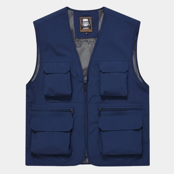 Zunfeo Vest for Men- Relaxed Fit Sleeveless Quick Dry V-Neck Cargo Vest Solid Lightweight Zip-up Travel Hunting Waistcoat Navy 3XL