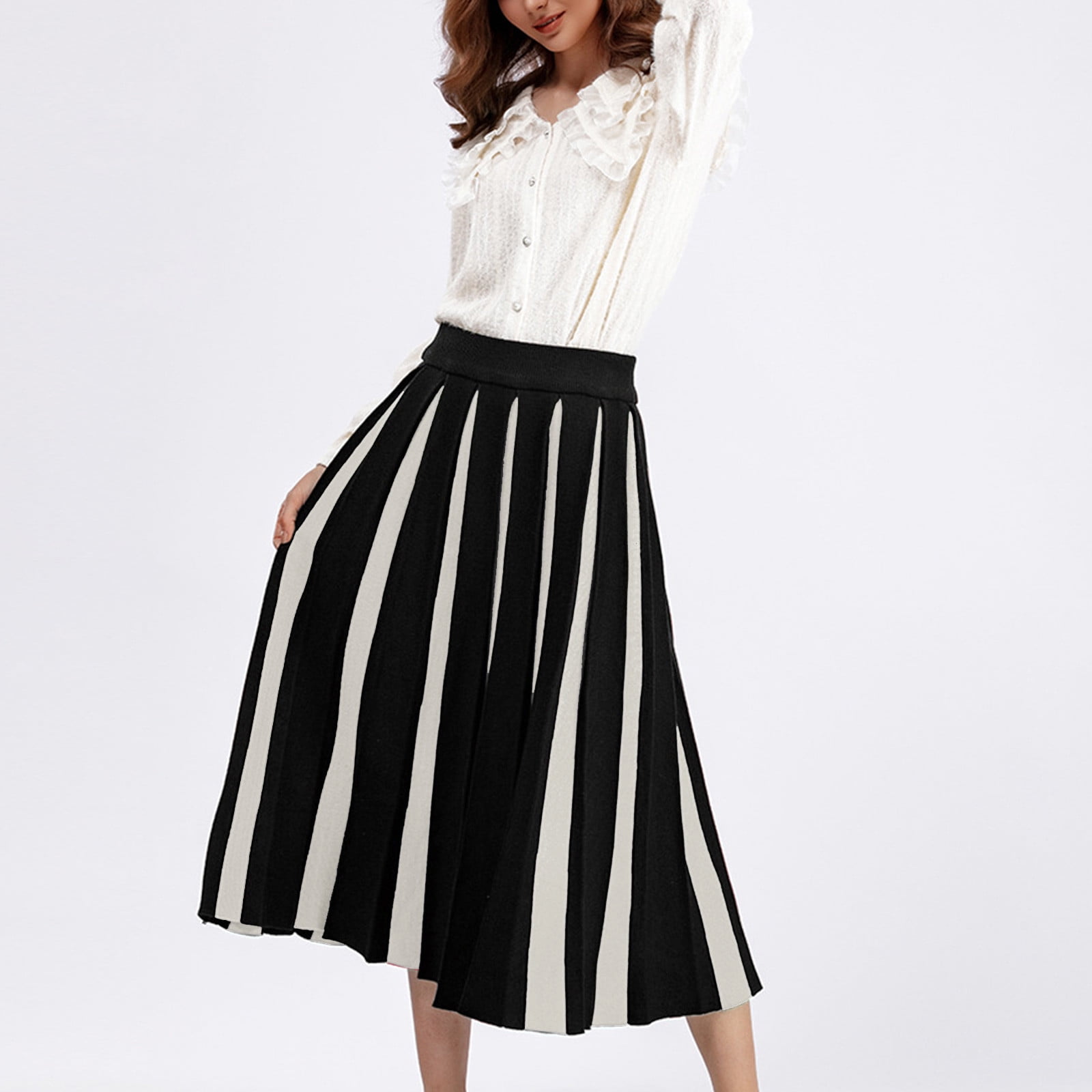 Zunfeo Winter Skirts for Women 2023 Elegant Midi Pleated Warm Knit