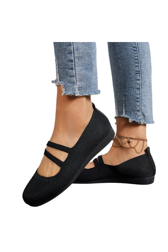 Zunfeo Flat Shoes for Woman Summer Ballerina Ballet Flats Casual Soft Kint Slip-on Shoes Black 7.5
