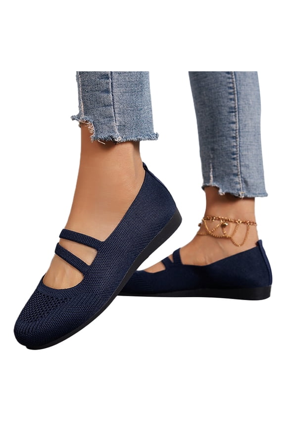 Guzom Woman Summer Flat Shoes Clearance Ballerina Ballet Flats Shoes Casual Cute Lightweight Soft Sneakers- Dark Blue Size 7.5