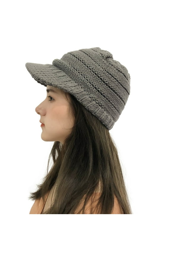 Women Beanie- Solid Stitching Outdoor Plush Hats Crochet Knit Beanie Cap Peaked Cap Gray One Size