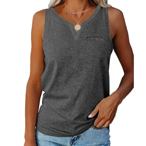 Zunfeo Women Tank Tops Summer Casual Strapless Solid Slim Fit Tops Trendy Sleeveless V Neck PulloverT-Shirts Blosue- Dark Gray Size S