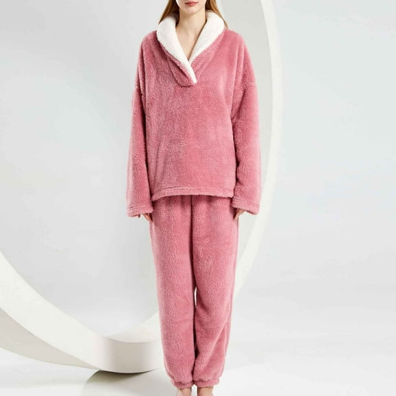 Zunfeo Women's Plush Winter Pajamas Sets Thick Fleece Sleepwear 2 Piece Loose Pullover Fall Loungewear
