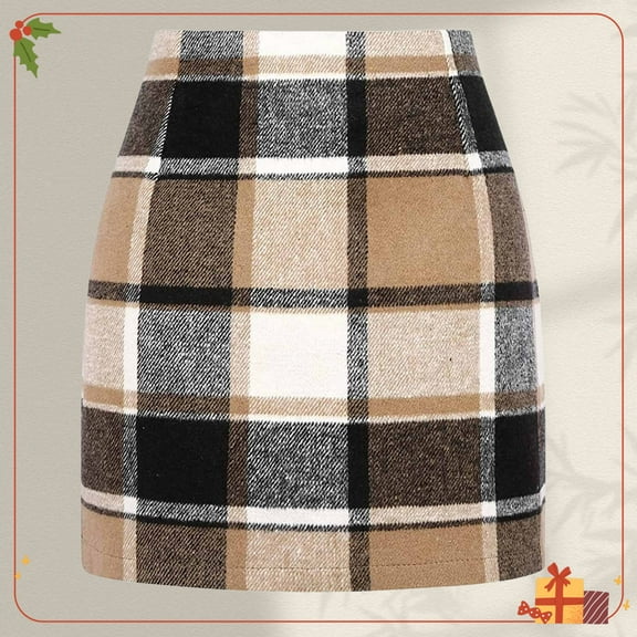Zunfeo Plaid Skirt for Women High Waisted Fall Winter Mini Wrap Wool Skirts for Party Go Out Gray XL