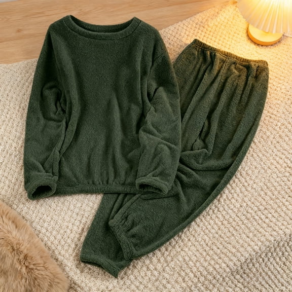 Zunfeo Women’s Soft Polyester Cozy Loungewear Set - Long Sleeve Top & Pants, Fall Winter Warm, Size M, Army Green, Ideal for Home Lounging & Sleeping