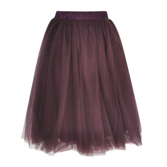 Zunfeo Women's Tutu Tulle Long Skirt Trendy Lace Mesh Layered Pleated Party Skirts Elastic High Waist A-line Flared Princess Skirt- Purple Size XL