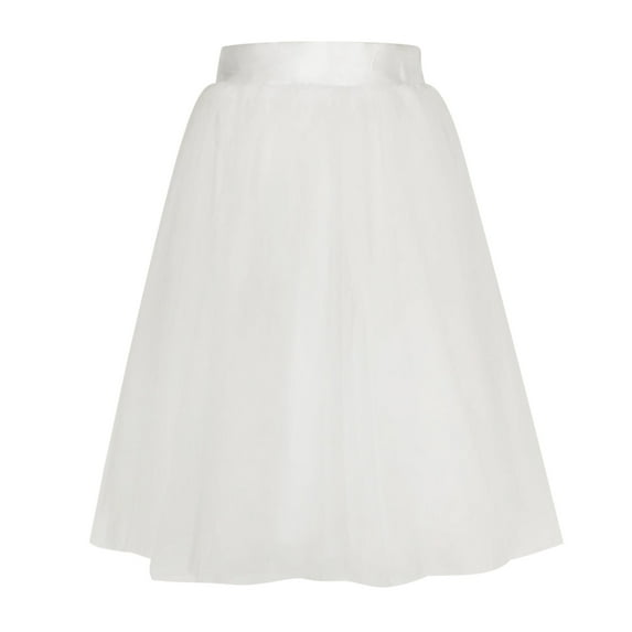 Zunfeo Women's Tutu Tulle Long Skirt Trendy Lace Mesh Layered Pleated Party Skirts Elastic High Waist A-line Flared Princess Skirt- White Size XL