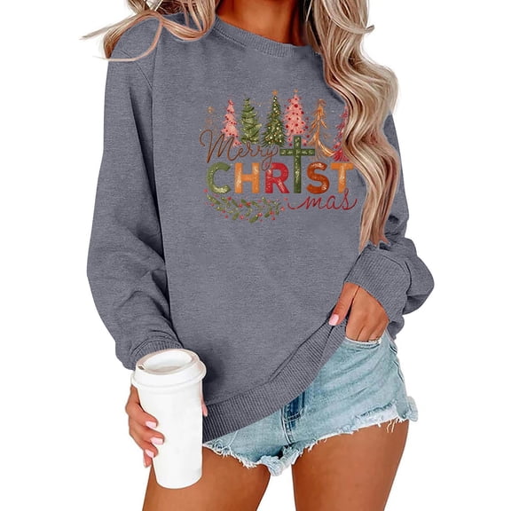 Zunfeo Womens Christmas Religious Cross Sweatshirt - 100% Polyester Long Sleeve, Gray, XS-XL,Size XL