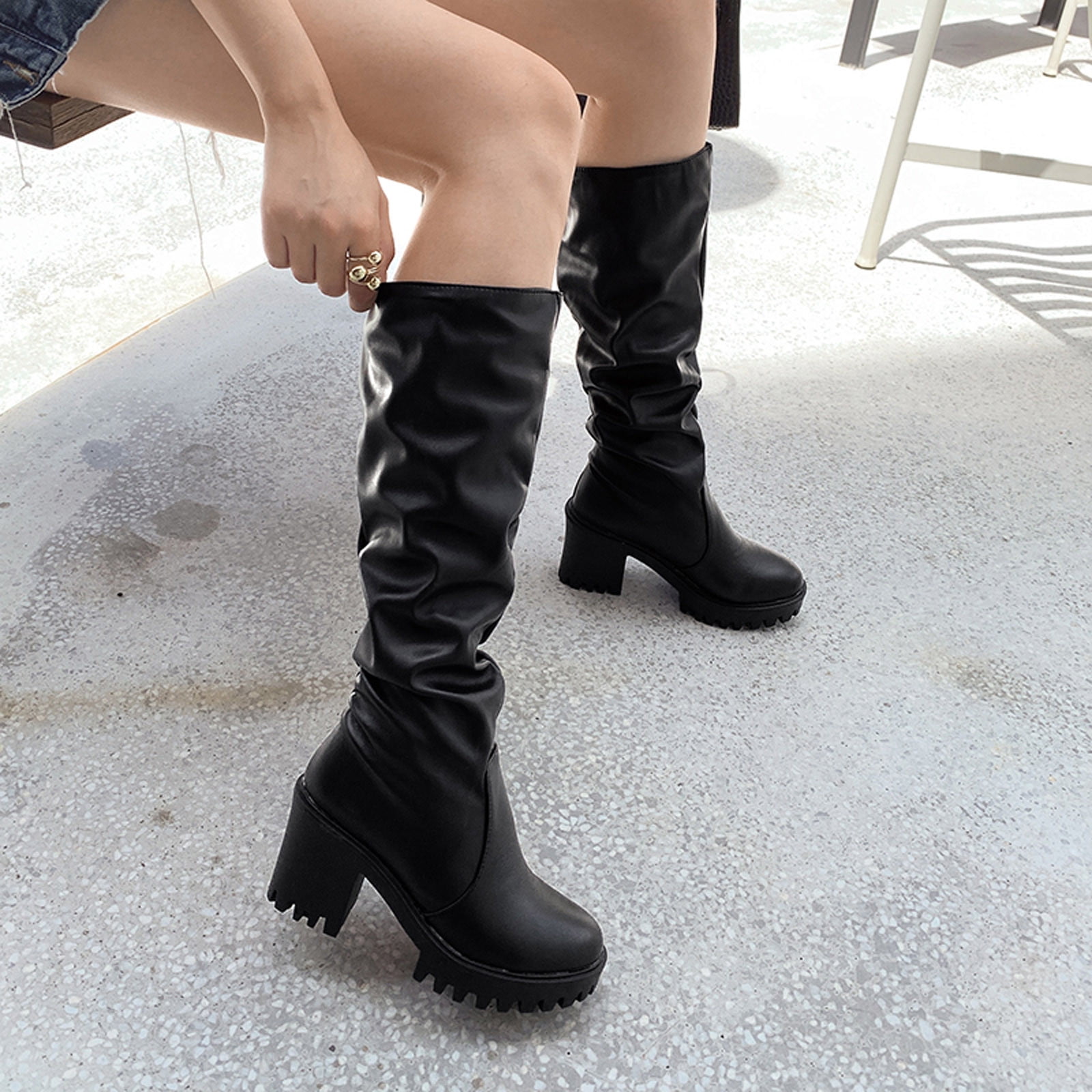 Zunfeo Womens Knee High Boot Classic Trendy Platform High Heel