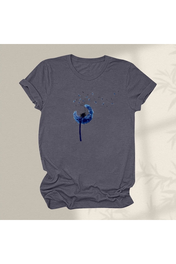 Womens Summer Tops Crew Neck Cute Junior Tops Casual Short Sleeve Printed Loose Tee Shirts