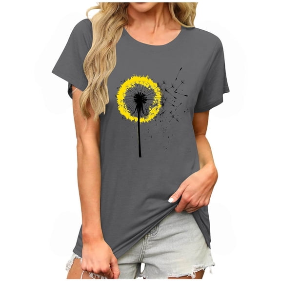 Zunfeo Summer Tops for Women 2025 Short Sleeve Graphic T Shirts Casual Cozy Flroal Ladies Shirts Gray XL