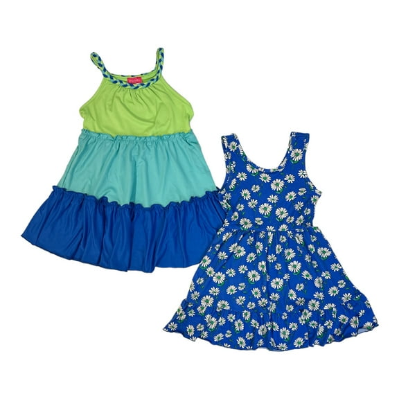 Zunie Girl Girl's 2-Pack Easy Pullover Sleeveless Soft Knit Dresses (Royal/Blue, S (6/6X))