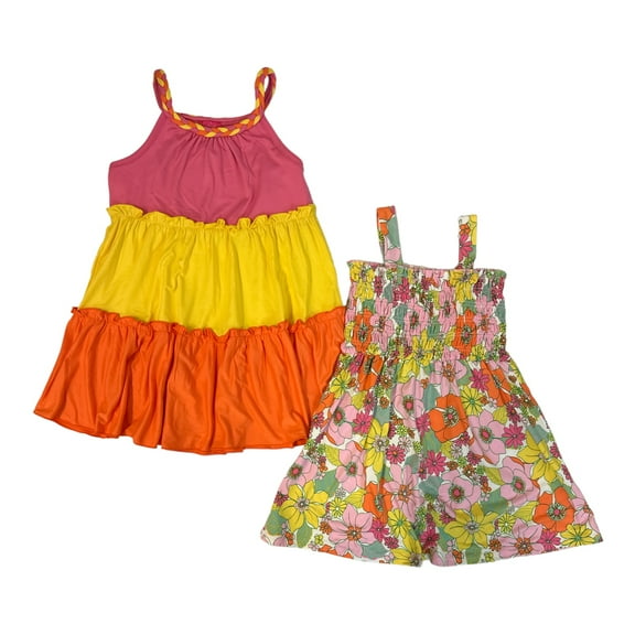 Zunie Girl Girl's 2-Pack Easy Pullover Sleeveless Soft Knit Dresses (Yellow/Pink, XS (4/5))