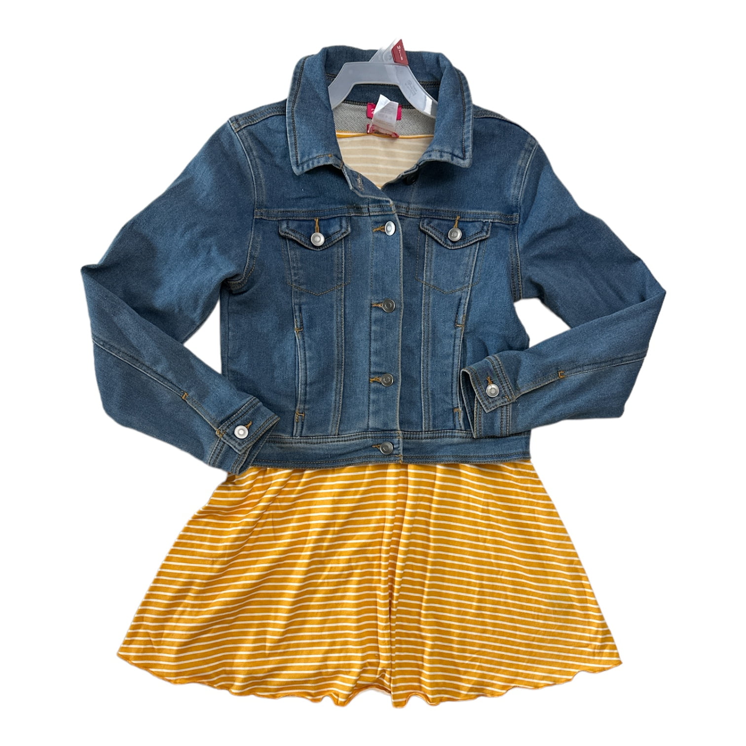 Zunie Girl Girl's 2 Piece Denim Jacket With Fit & Flare Short Sleeve Dress Set
