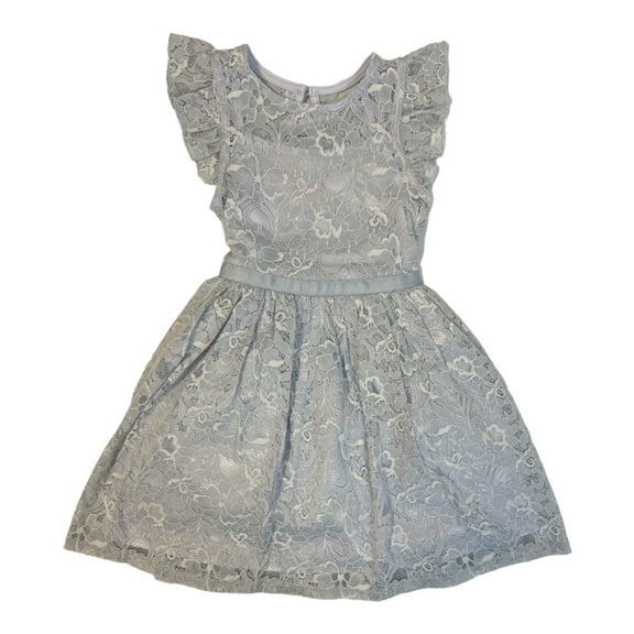 Zunie Girl Girl's All Occasion Flutter Sleeve Floral Lace Knee Length Dress (Periwinkle, M (7/8))