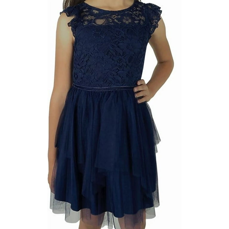 Zunie Girl Girl s All Occasion Lightweight Lace To Mesh Knee Length Dress 4 5