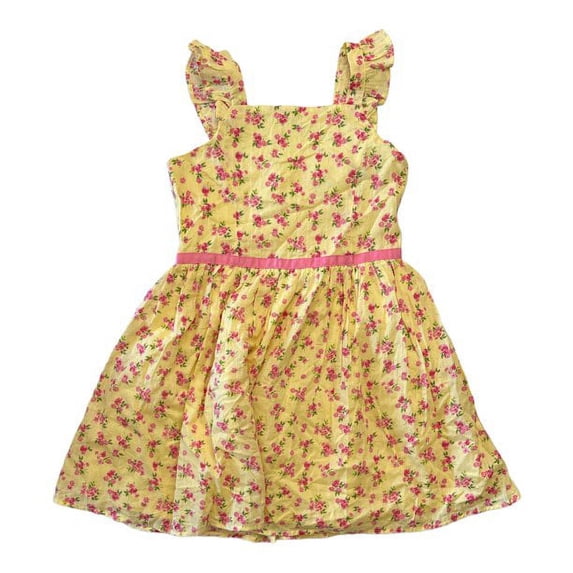 Zunie Girl Girl's Cotton Floral A-Line Any Occasion Knee-Length Dress (Yellow Multi, M (7/8))