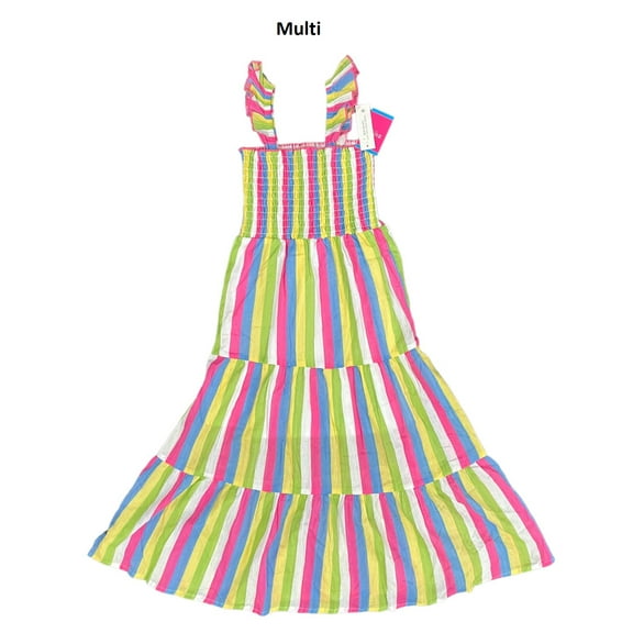 Zunie Girl Girl's Cotton Floral A-Line Any Occasion Ruffled Sleeve Long Dress (Multi, M (7/8))