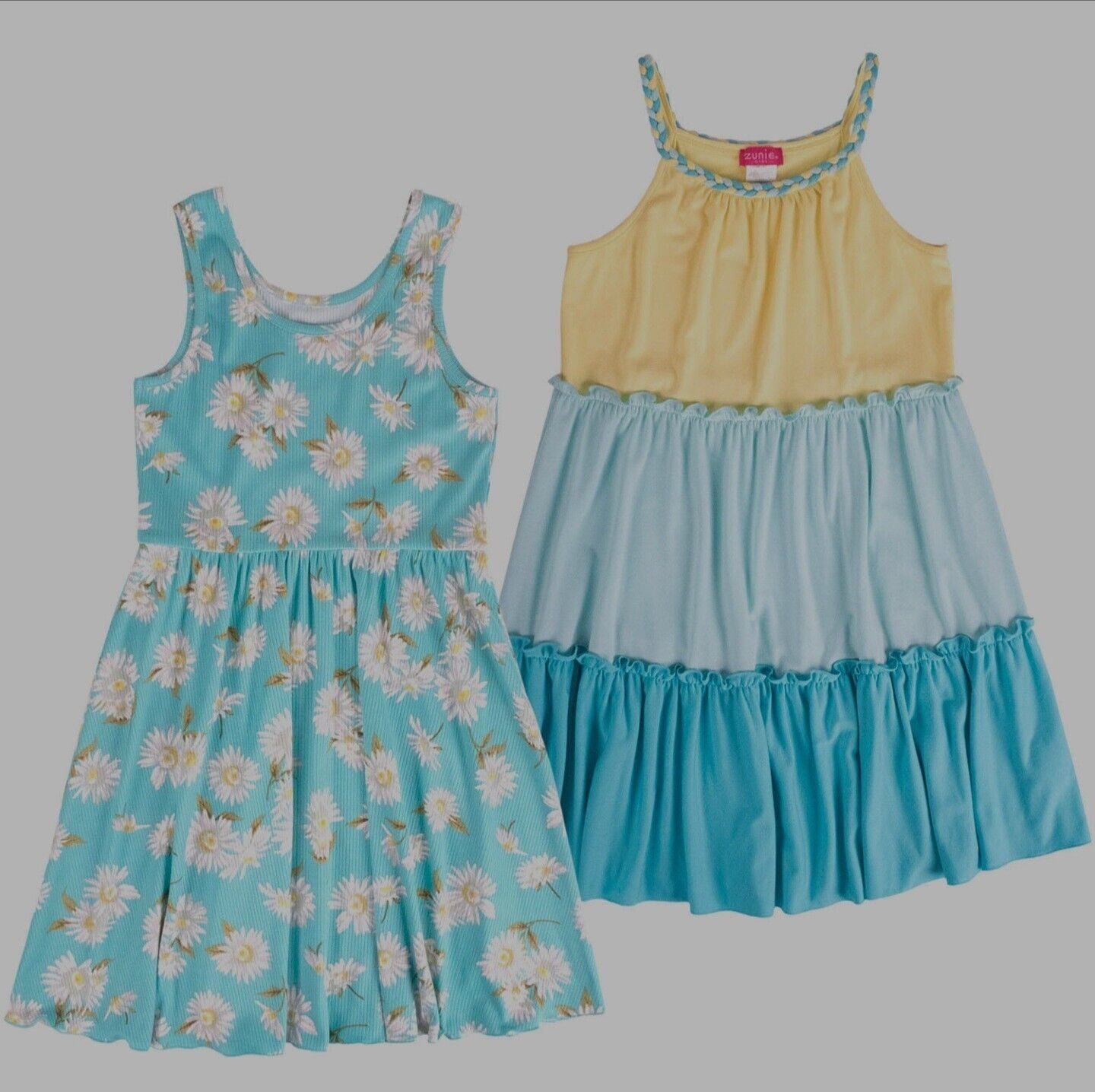 Zunie Girls 2 Pack Knit Dress (Yellow/Turq, S (6/6X))