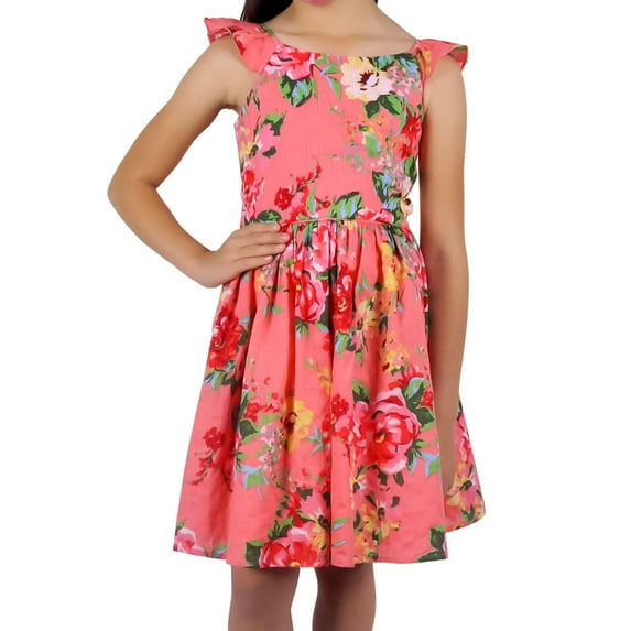 Zunie Girls Coral Floral Sundress XL (14/16)