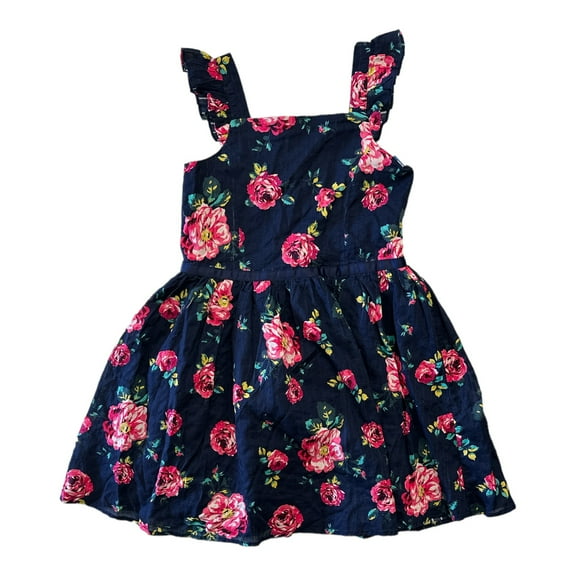 Zunie Girl Girl's Cotton Floral A-Line Any Occasion Knee-Length Dress (Navy Multi, 3T)