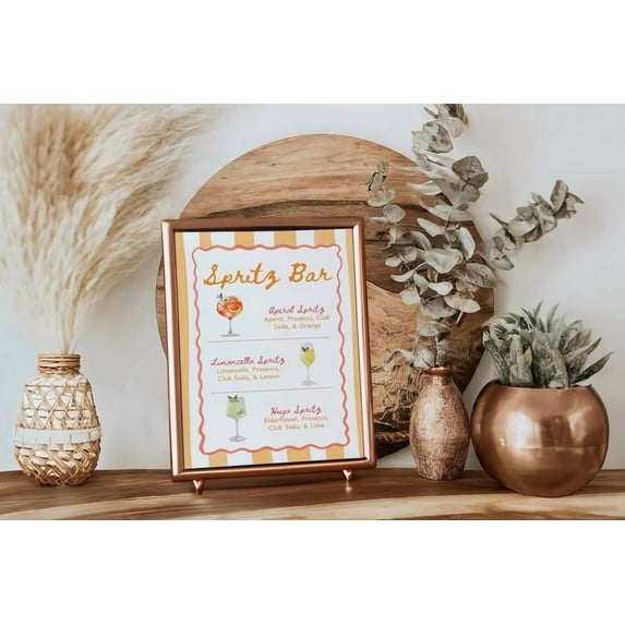 Zuno Aperol Sprtz Bar Sgn, Aperol Sprtz Cocktal Prnt, Sgnature Drnk Bar Menu Template Cocktal Poster Wavy Strpe baby Brdal Shower Decor, 16x24 UNFRAMED