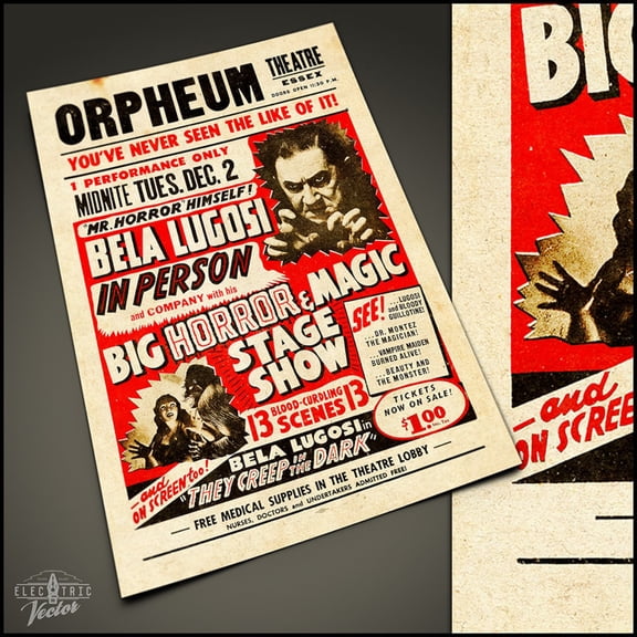Zuno Bela Big Horror Show Poster- Wall Art Print, 8x12 UNFRAMED