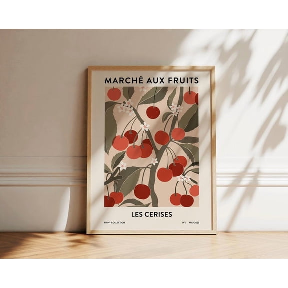Zuno Cherries Print Fruit Market Print Abstract Wall Art Botanical Poster Cherry Illustration Printable Kitchen Art - Wall Art Print, 12x18 UNFRAMED