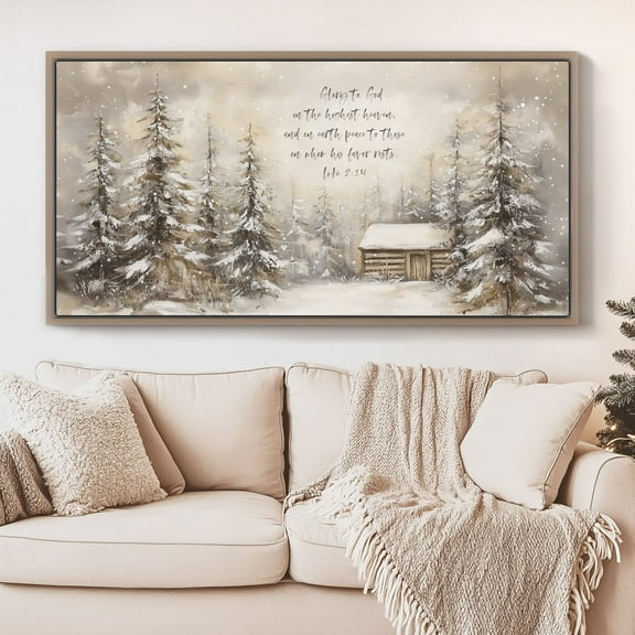 Zuno Christmas Panoramic Bible Verse Wall Art Printable, Luke 2:14 Christian Scripture Quote Winter Wonderland Artwork Horizontal Poster- Wall Art Print, 8x12 UNFRAMED