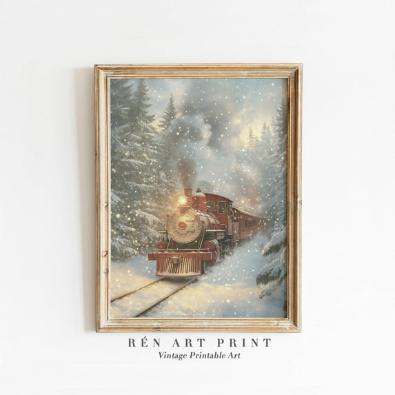 Zuno Christmas Train Printable Wall Art Vintage Christmas Decor Rustic Holiday Winter Wall Art Snowy Railroad Print- Wall Art Print, 24x36 UNFRAMED