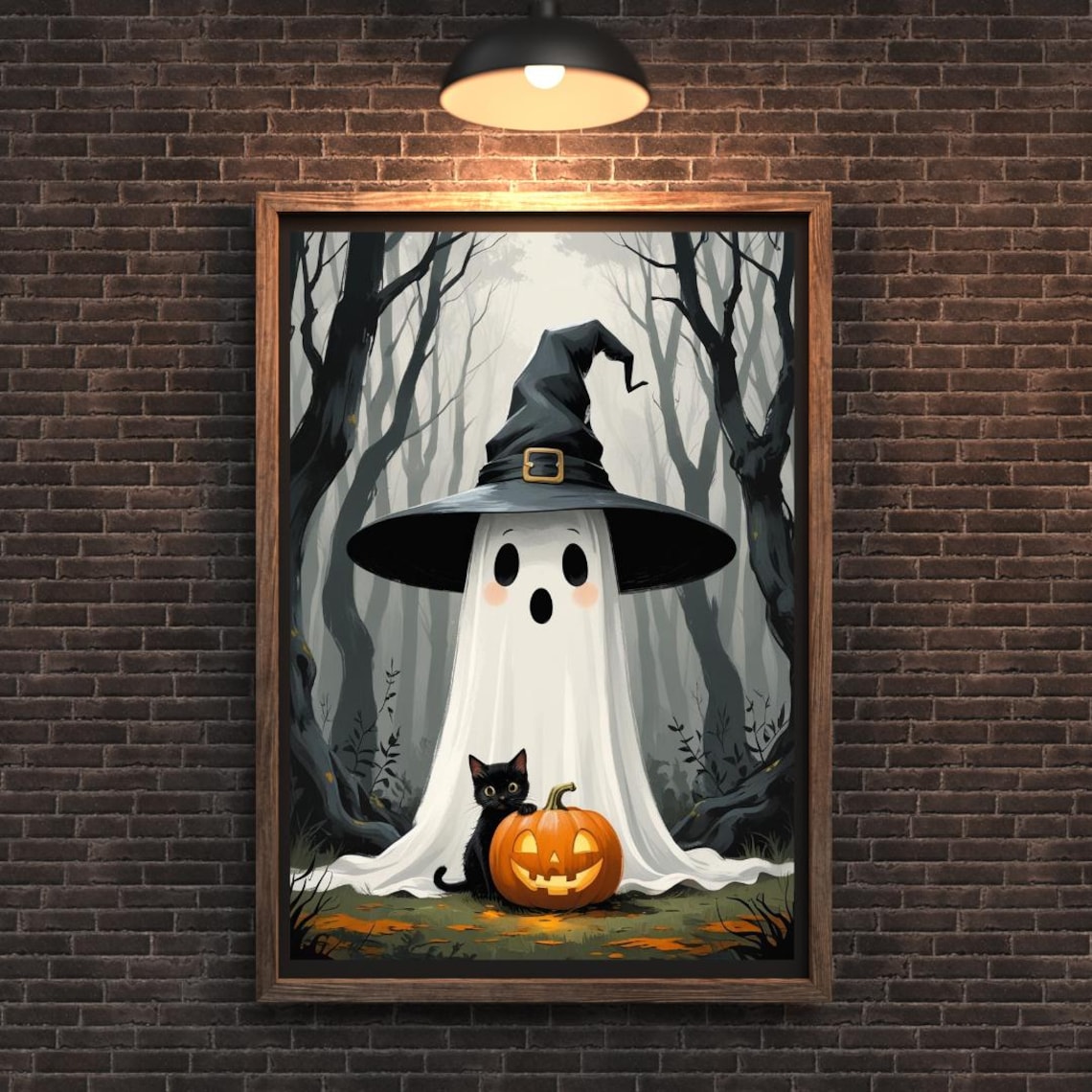 Zuno Cute Ghost and Black Cat in Dark Forest Print, Printable Vintage ...