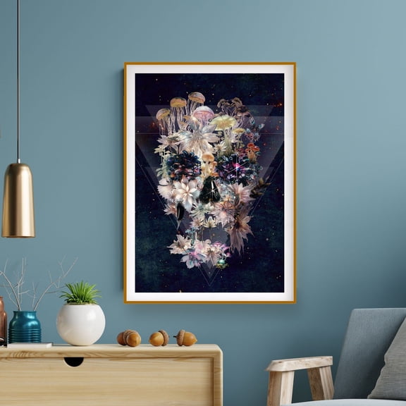 Zuno Dark Skull Poster, Sugar Skull Art Print, Floral Skull Wall Art, Skull Gift, Skull Illusion Home Decor, Illustration By Ali Gulec- Wall Art Print, 24x36 UNFRAMED