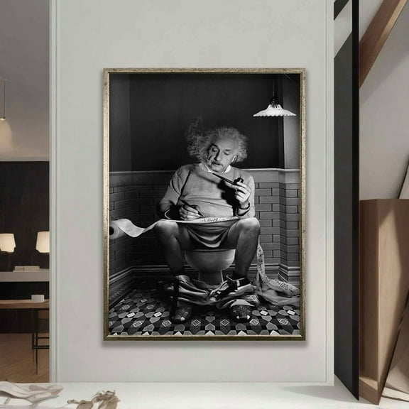 Zuno Einstein in the toilet black and white , Einstein gift, black and white famous physicist print, Einstein poster, 16x24 UNFRAMED
