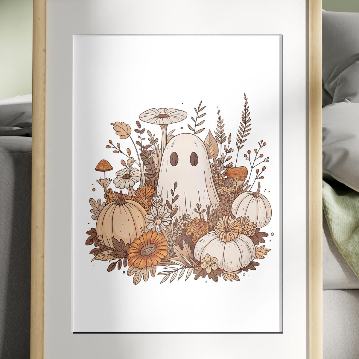 Zuno Fall Ghost Floral Halloween Pumpkin Wall Art Cute Autumn Ghost ...
