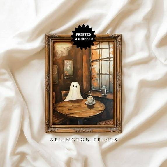 Zuno Ghost , Ghost In Coffee Shop, Printed And Shipped, Coffee Bar Print, Halloween Decor - Wall Art Print, 8x12 UNFRAMED