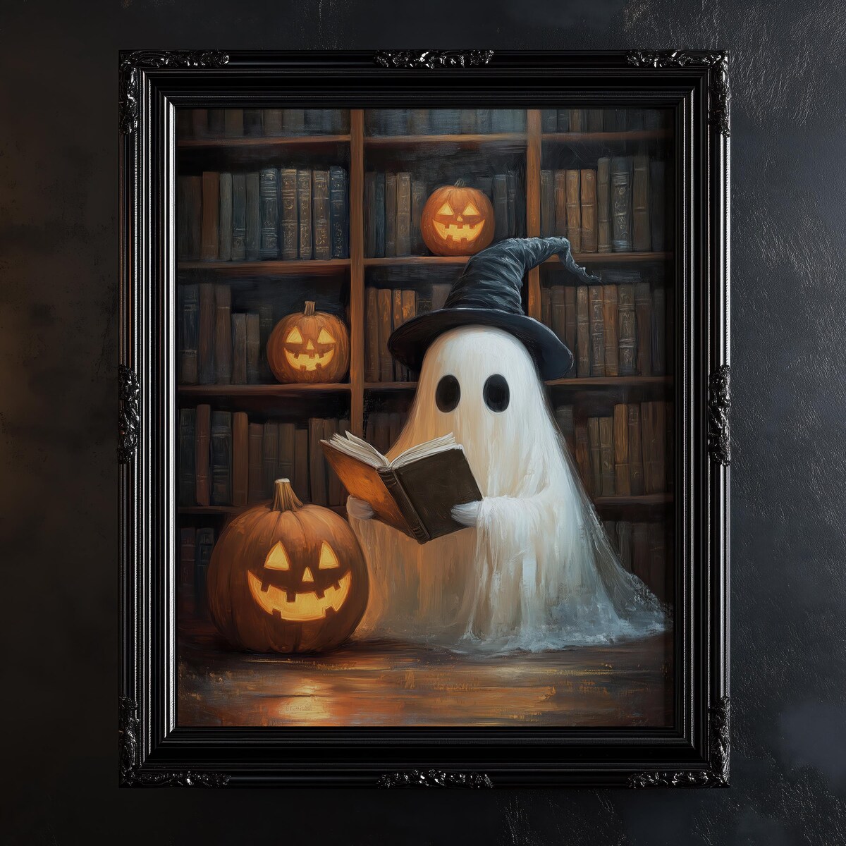 Zuno Ghost Reading In The Library Print, Printable Vintage Halloween ...