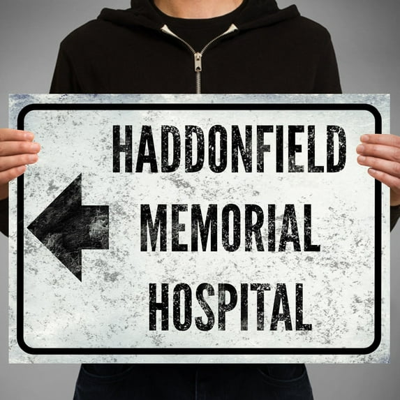 Zuno Halloween Haddonfield Memorial Hospital Sign Poster Print - Michael Myers 80S Horror Slasher Movie Halloween 2 Horror Film Memorabilia- Wall Art Print, 8x12 UNFRAMED
