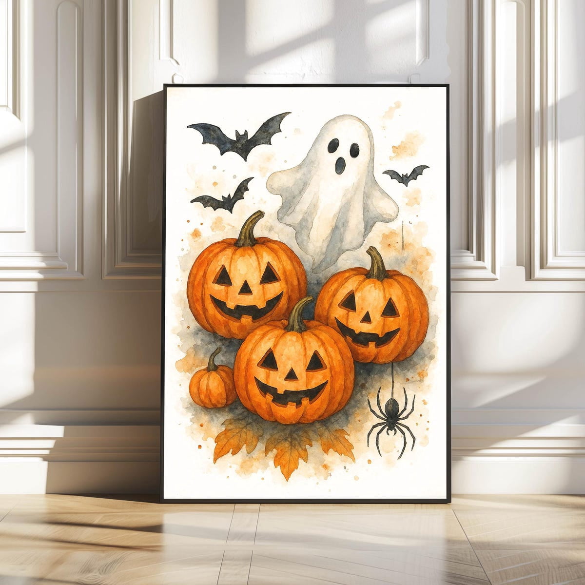 Zuno Halloween Wall Art Cute Pumpkin Ghost Bat Print Spooky Fall Decor ...